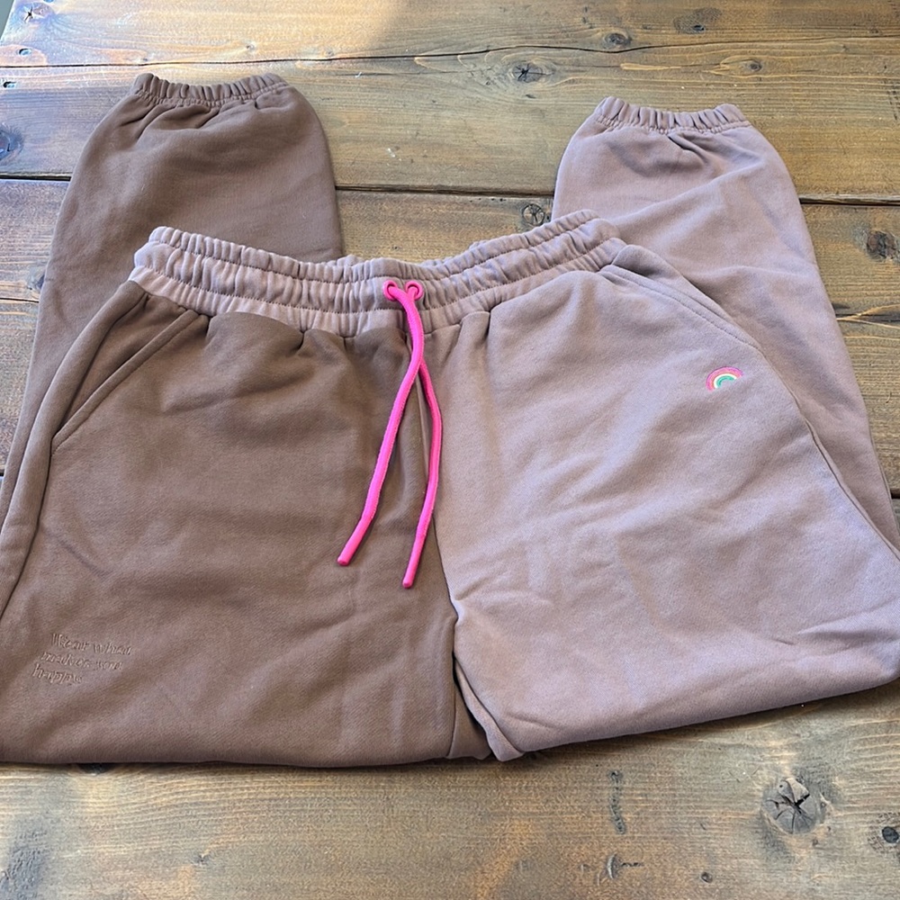 Terez Taupe Joggers with Pink Accent